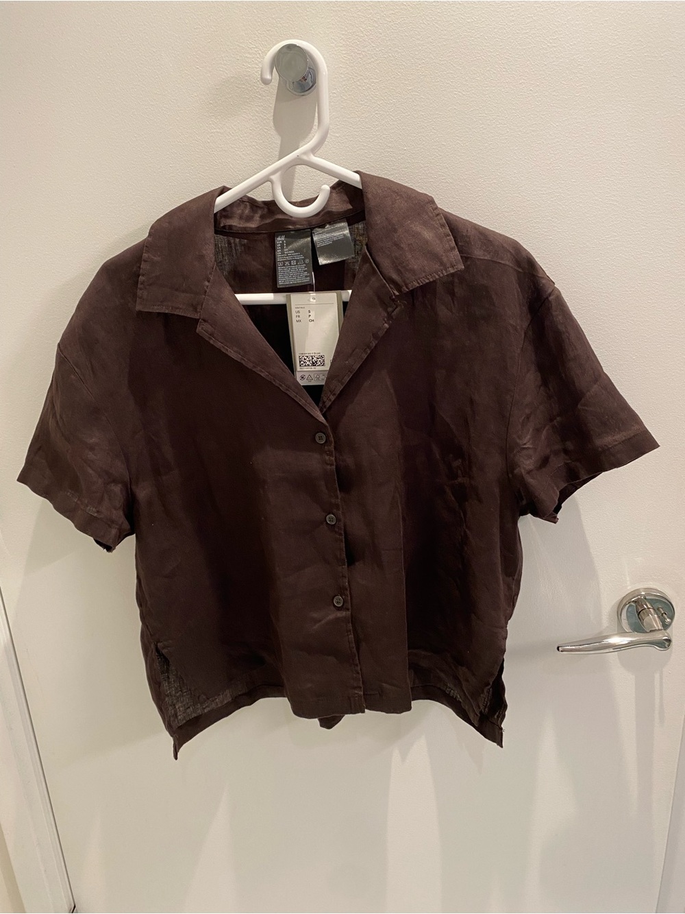 H&M Linen Beach Shirt, Dark Brown, Size S, NWT.